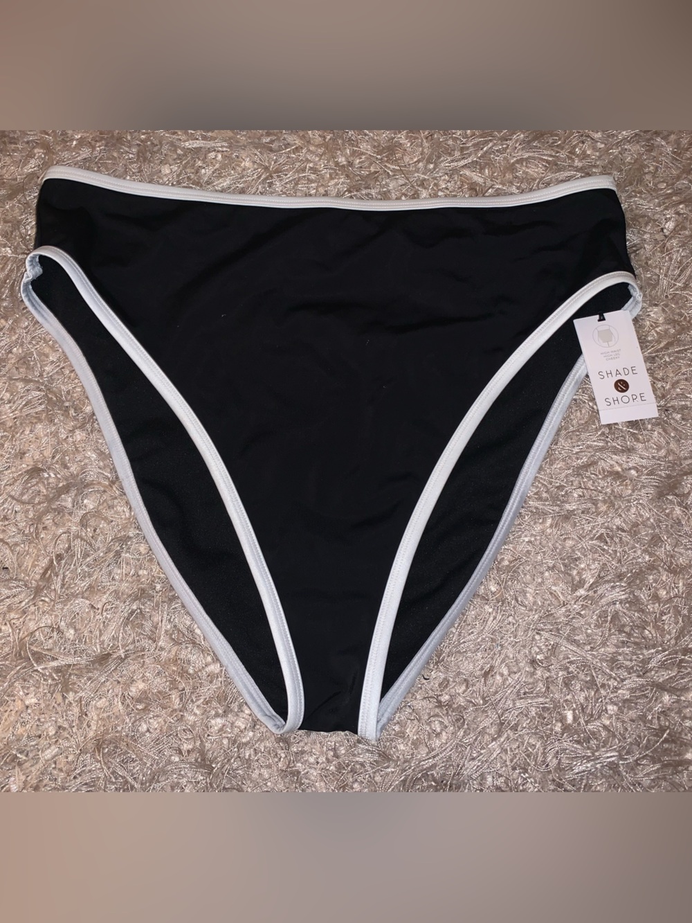 Shade & Shore Black Bikini Bottom with White Trim size XL NWT